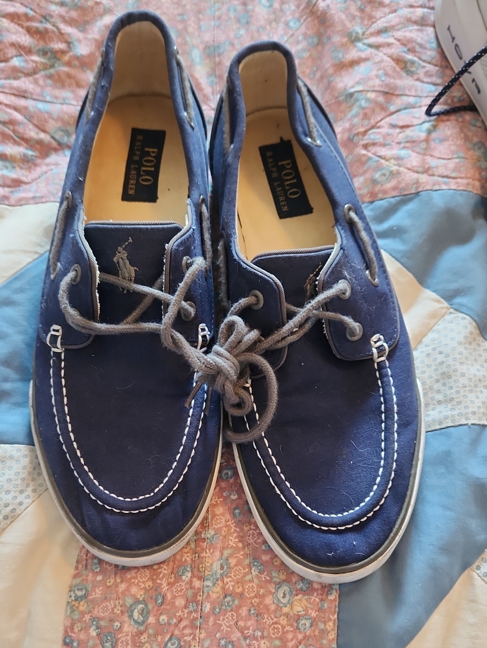 Ralph Lauren Navy Canvas Men's Boat Shoes with Gray Laces